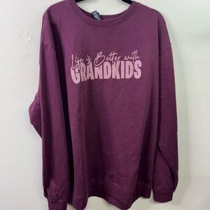 District Plum Crewneck Sweatshirt with Light Pink Grandkids Graphic